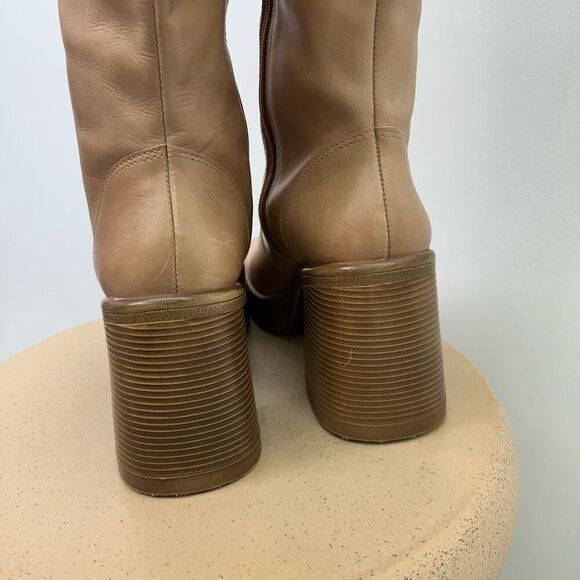 Steve Madden Fanatik Women’s Tan Leather Chunky Stacked Block Heel Below the Kne - Picture 6 of 14